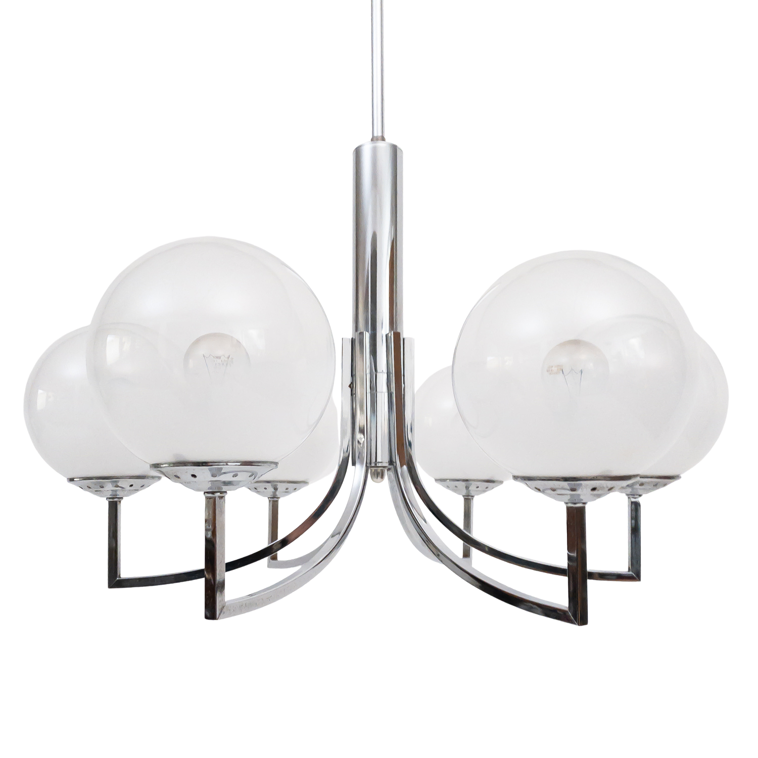 Suspension lamp with 6 light points in chromed steel, 1960s