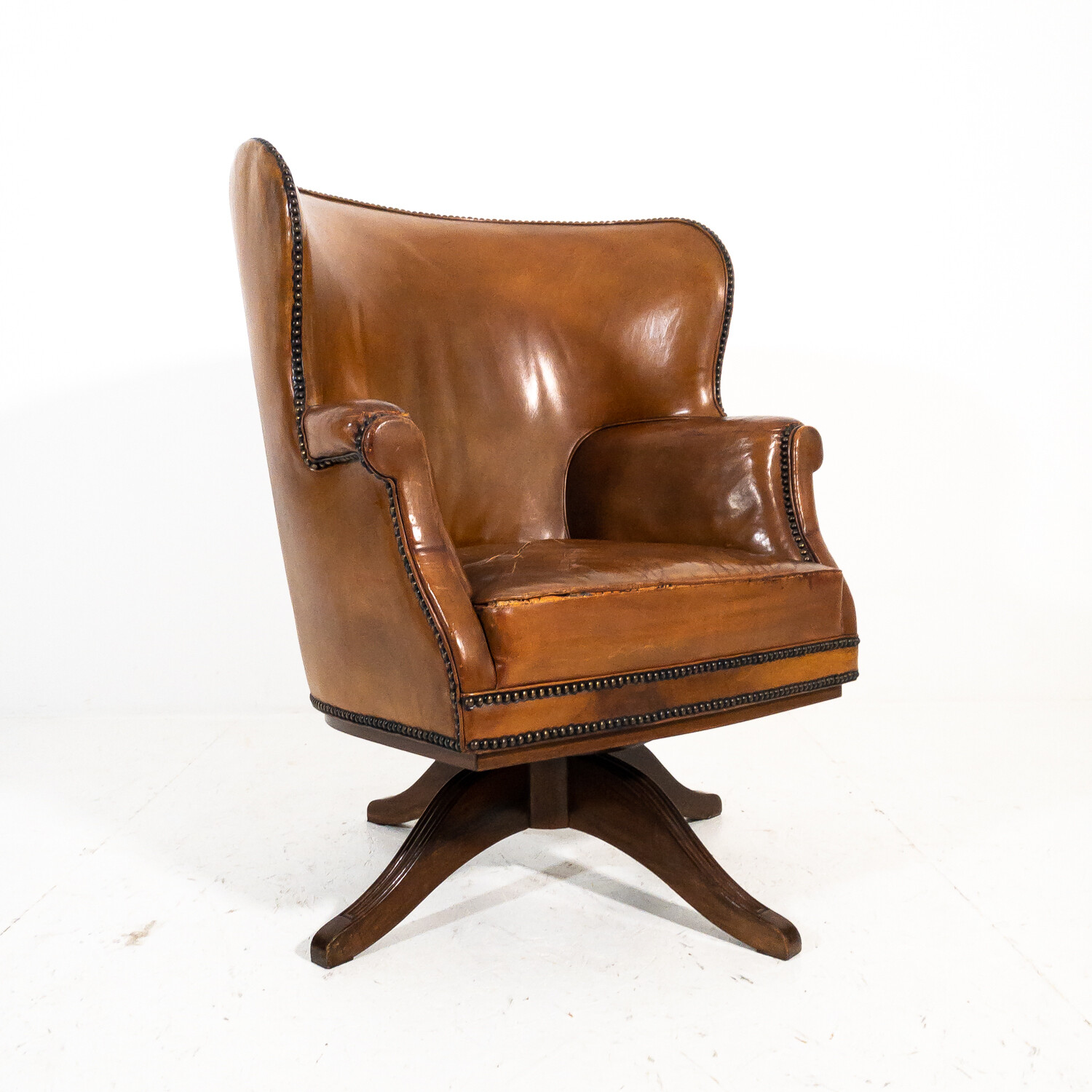 English leather desk armchair, 1950s