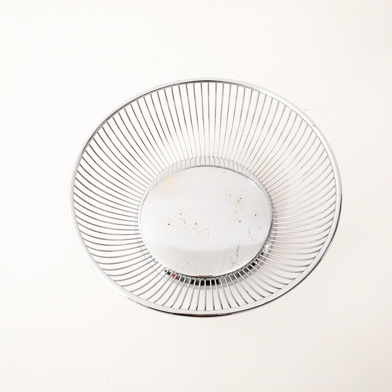 Round steel bread basket by Alfra Alessi, Italy 1970s