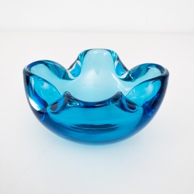 70s blue glass ashtray