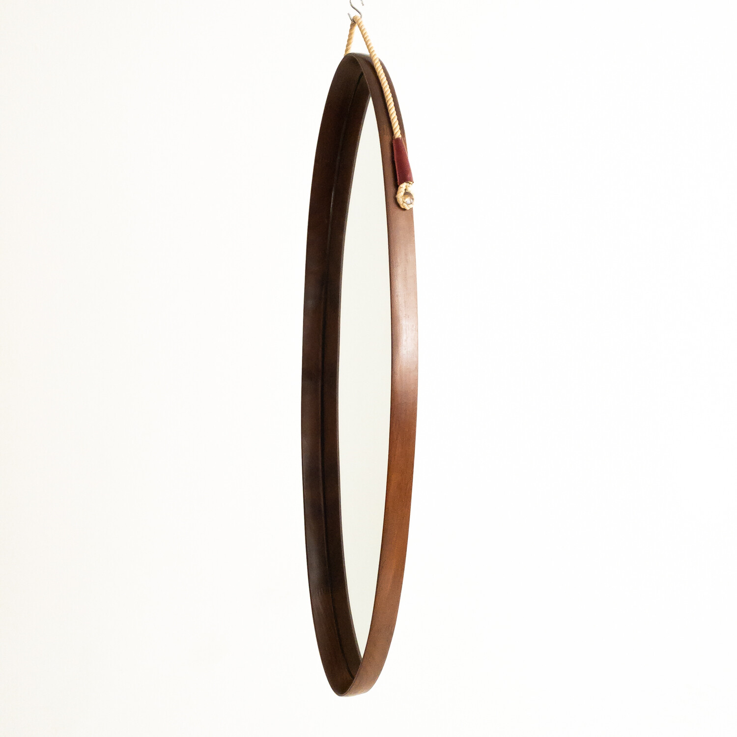 Specchio ovale in teak, anni '60