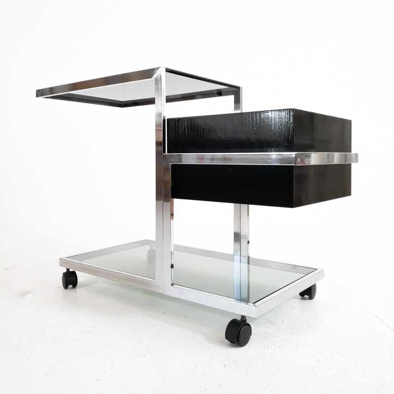 Serving trolley in steel and glass, Italy 1970s