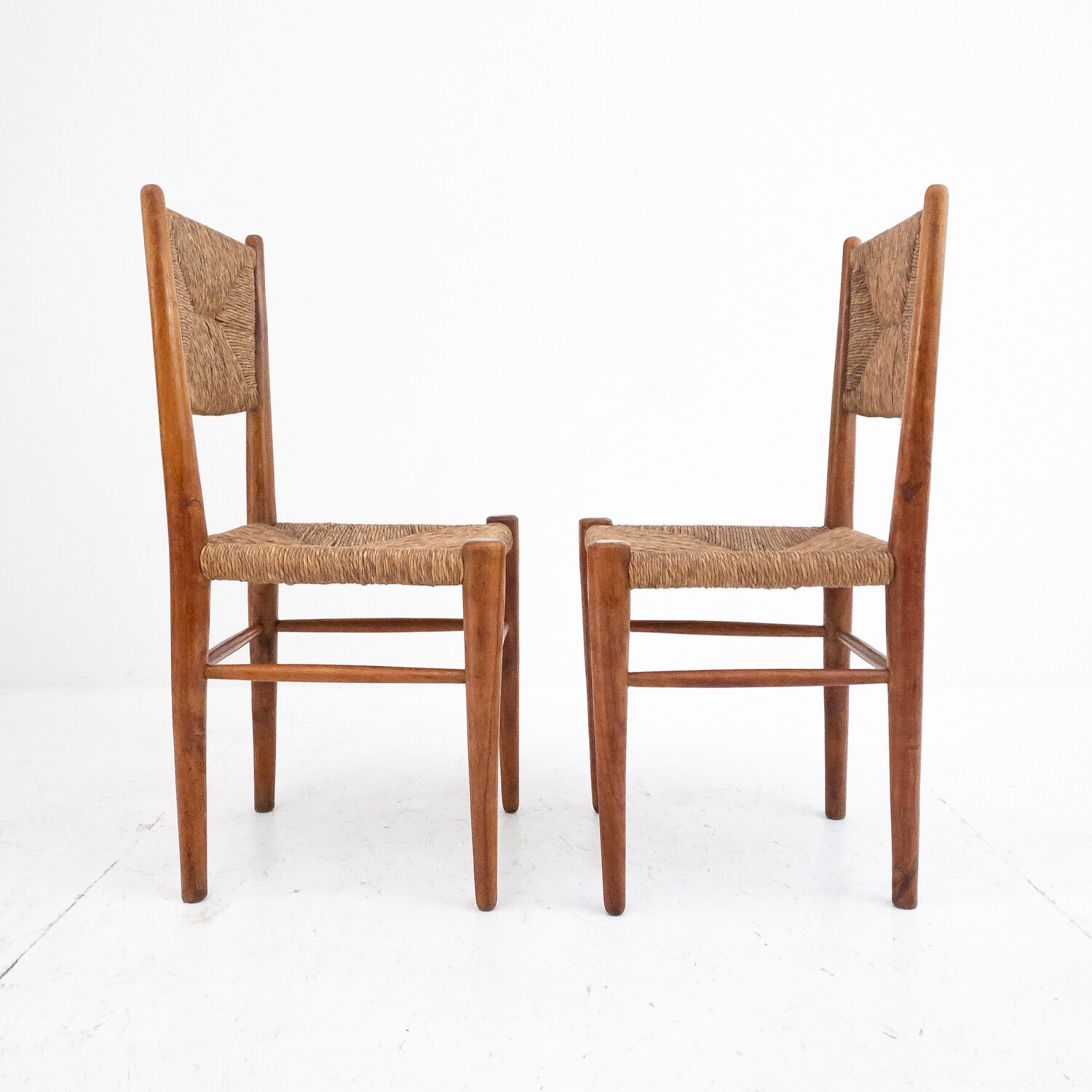 Set of 2 chairs in wood and straw, Italy 1960s