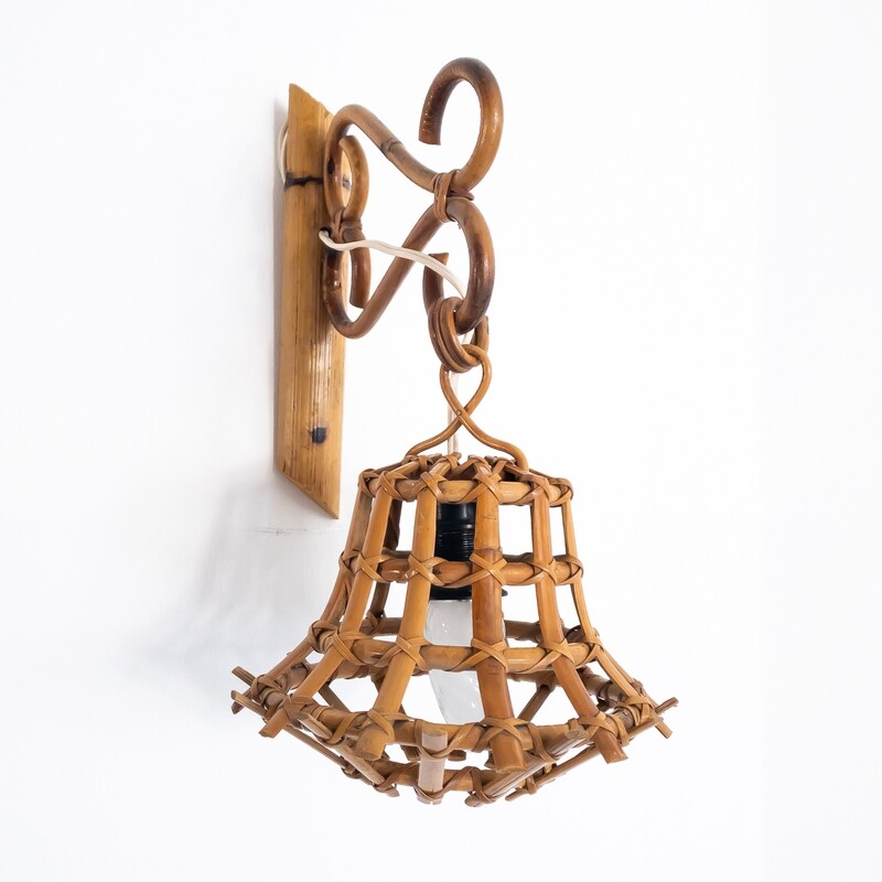 Lantern wall lamp in bamboo, Italy 1970s