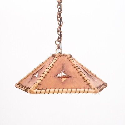 Suspension lamp in bamboo and leather, Italy 1970s