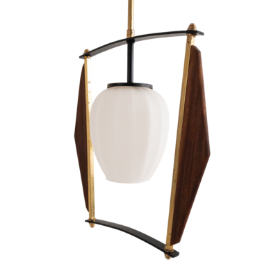 Suspension lamp in teak and brass in the Stilnovo style, Italy in the 1960s
