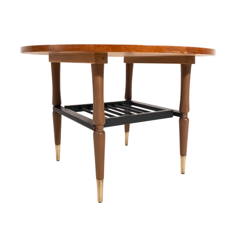 Round coffee table in wood and brass FGS, 1950s