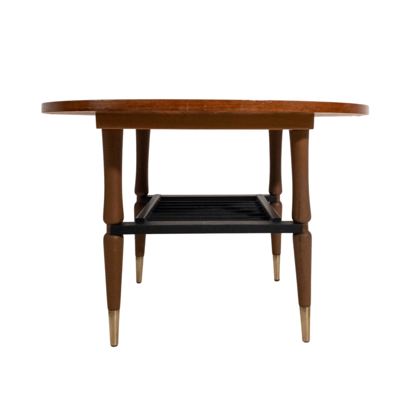 Round coffee table in wood and brass FGS, 1950s