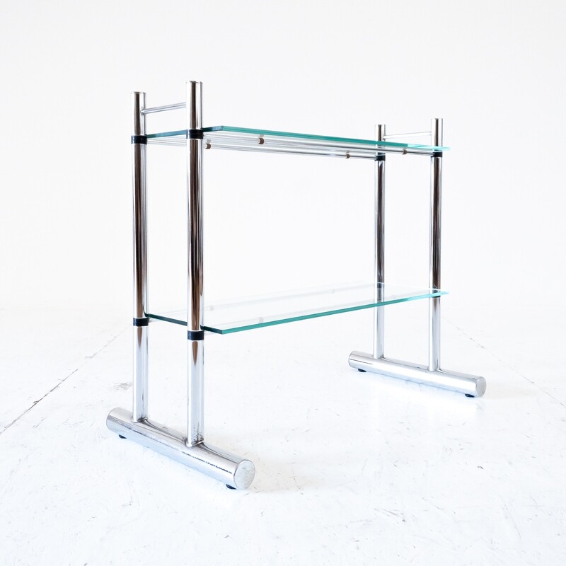 Vintage shelf in chromed metal and glass, Italy 1970s