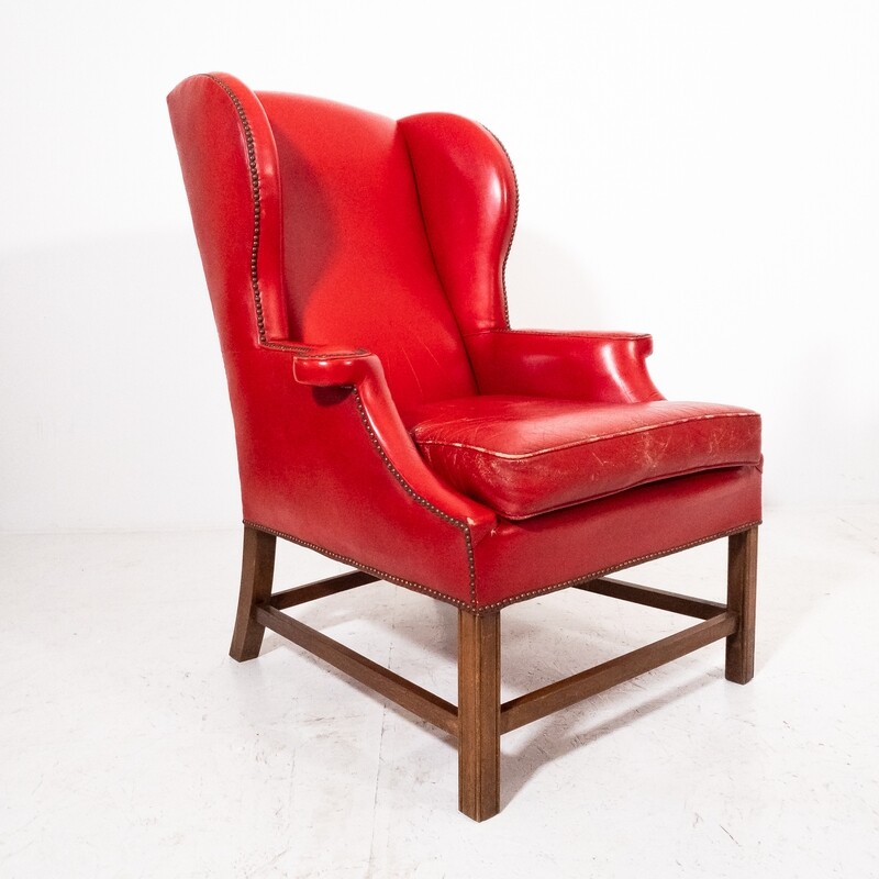 Bergere armchair in red leather 50s