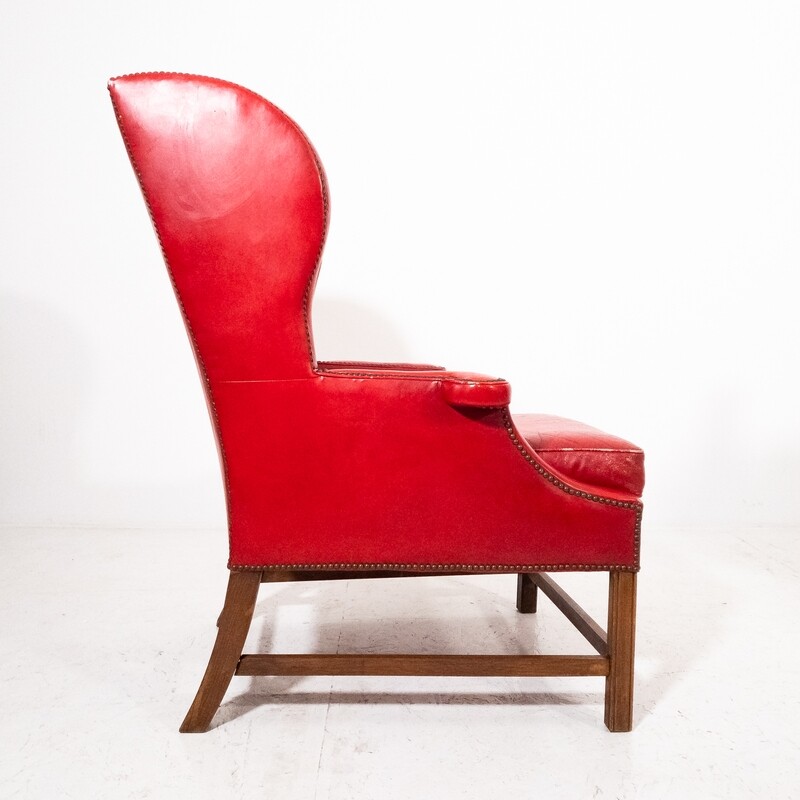 Bergere armchair in red leather 50s