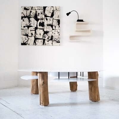Table in steel and wood, design Ak47