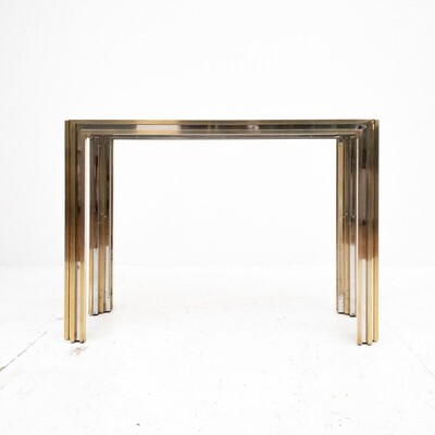 Console table in the style of Romeo Rega in brass and chromed metal, Italy 1970s