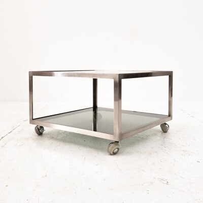Square metal and glass coffee table in the style of Howard Miller, 1970s
