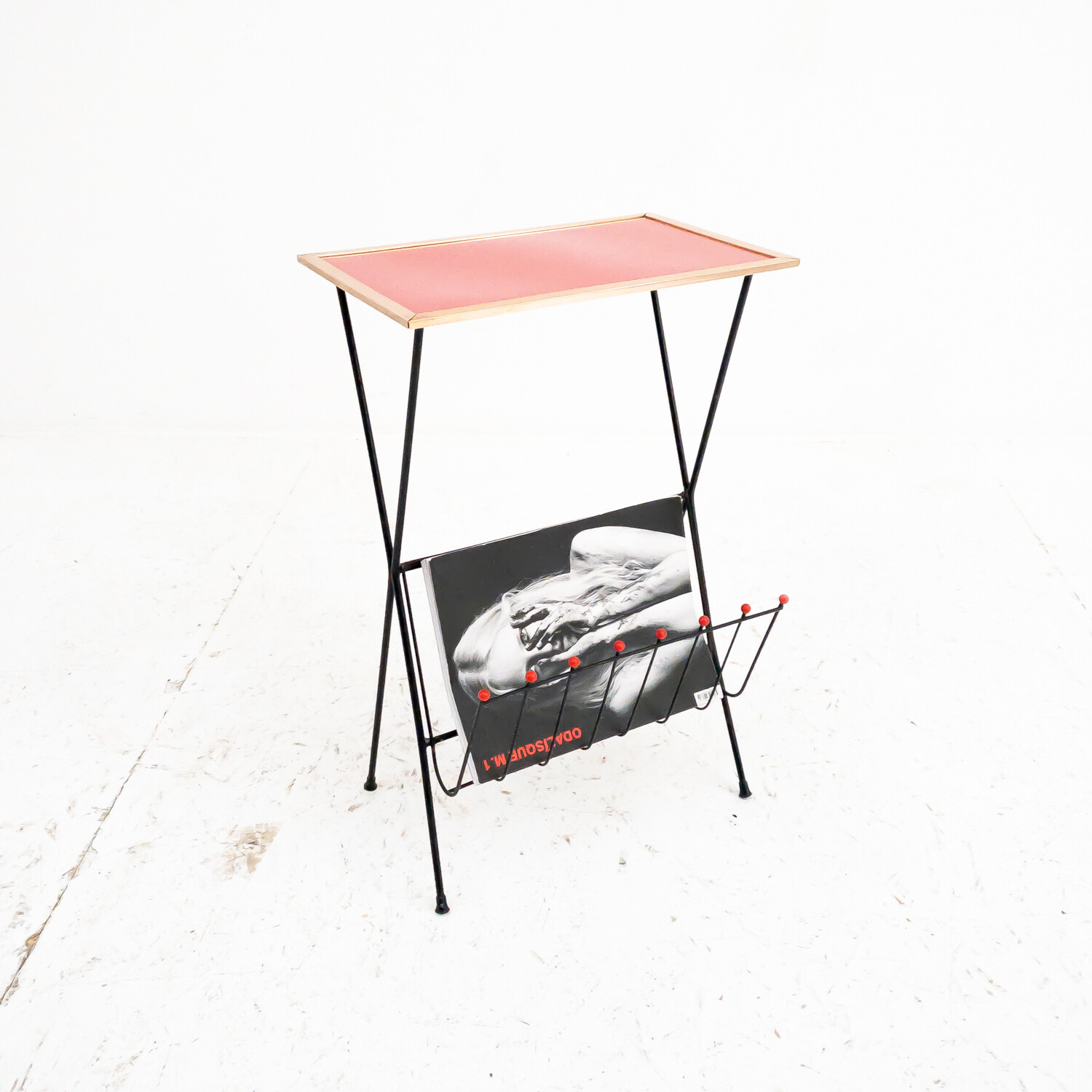 Coffee table with metal magazine rack from the 60s