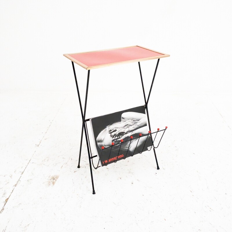 Coffee table with metal magazine rack from the 60s