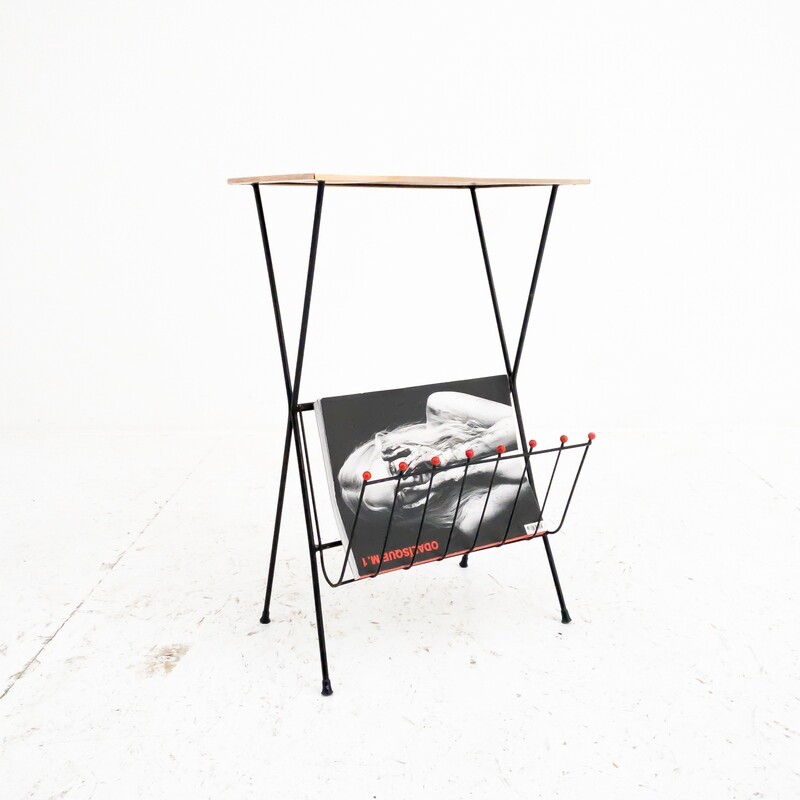 Coffee table with metal magazine rack from the 60s