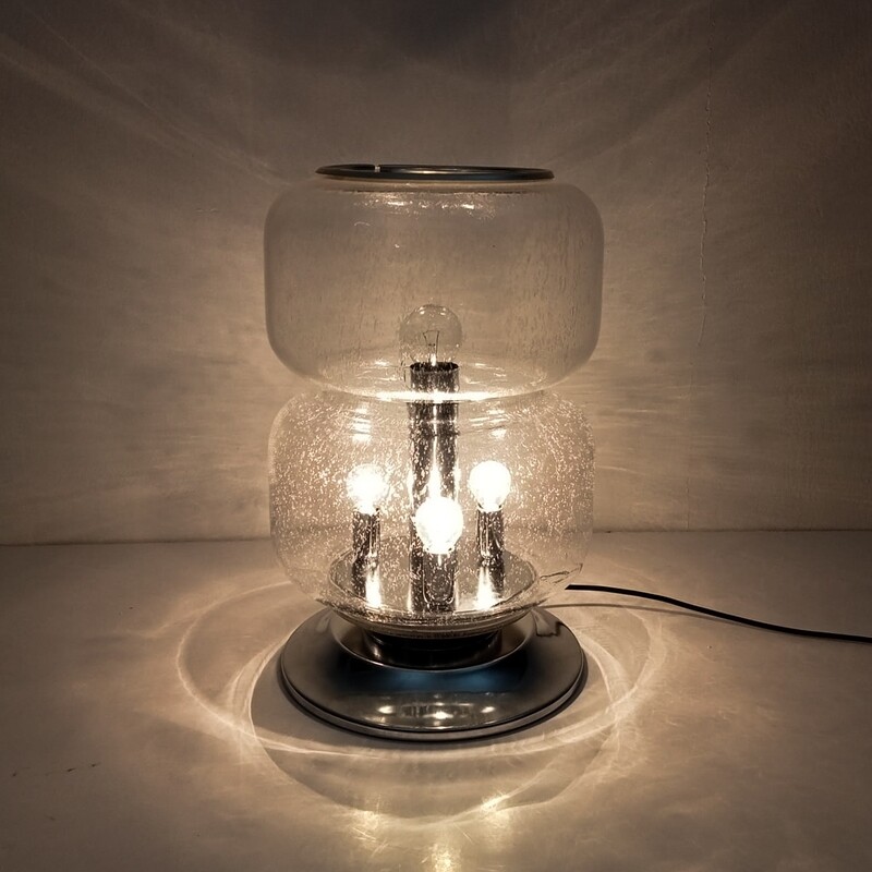 Table lamp in blown glass and chromed metal, 60s