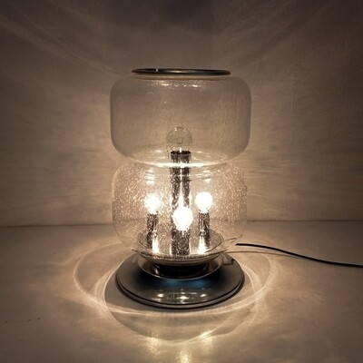 Table lamp in blown glass and chromed metal, 60s