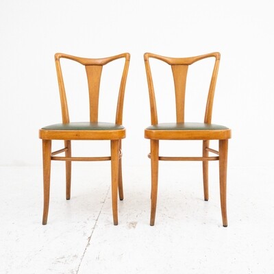 Set of 2 beech dining chairs, Italy 1950s