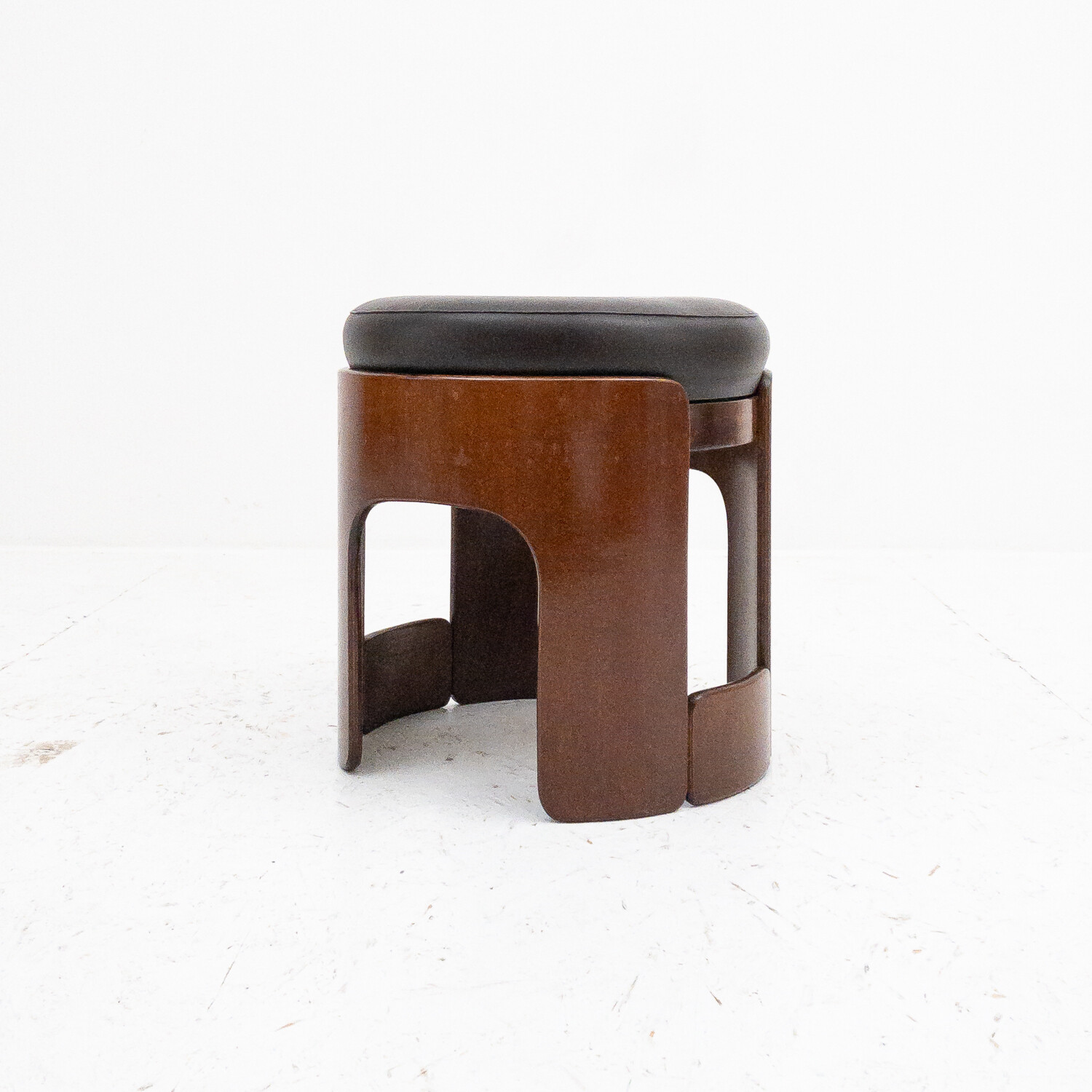 Footrest ottoman in curved wood and sky, Italy 1970s