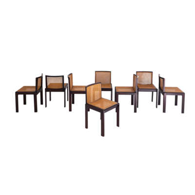 Set of 8 wooden and Vienna straw chairs, Italy, 1970s