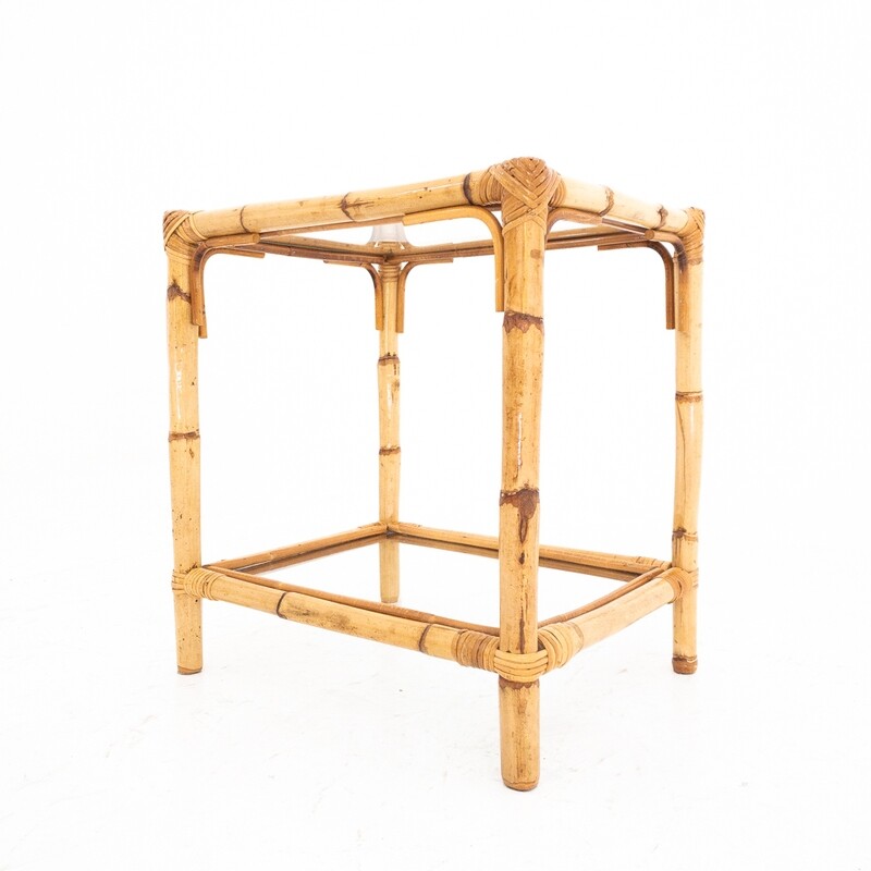 Rectangular bamboo coffee table with glass top, Italy 1970s