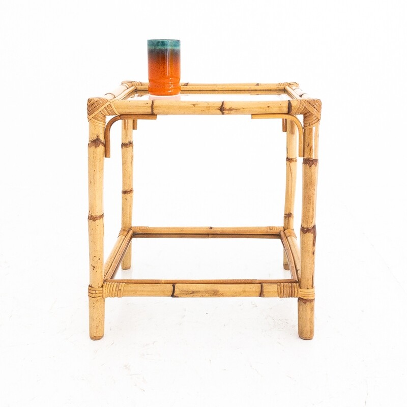 Rectangular bamboo coffee table with glass top, Italy 1970s