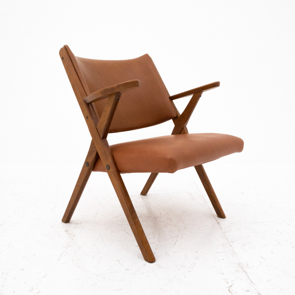 Vintage Dal Vera style faux leather armchair, Italy 1950s