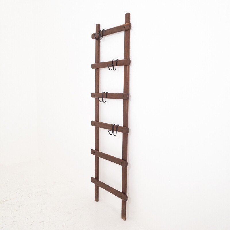 Teak ladder coat rack, Italy 1970s