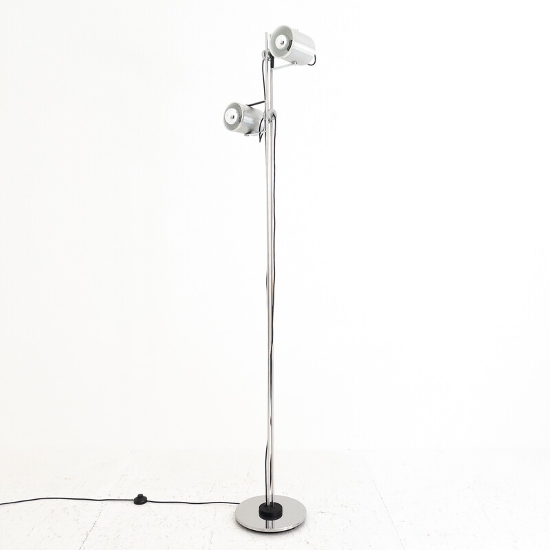 Vintage floor lamp in chromed metal with two light points, Italy from the 70s
