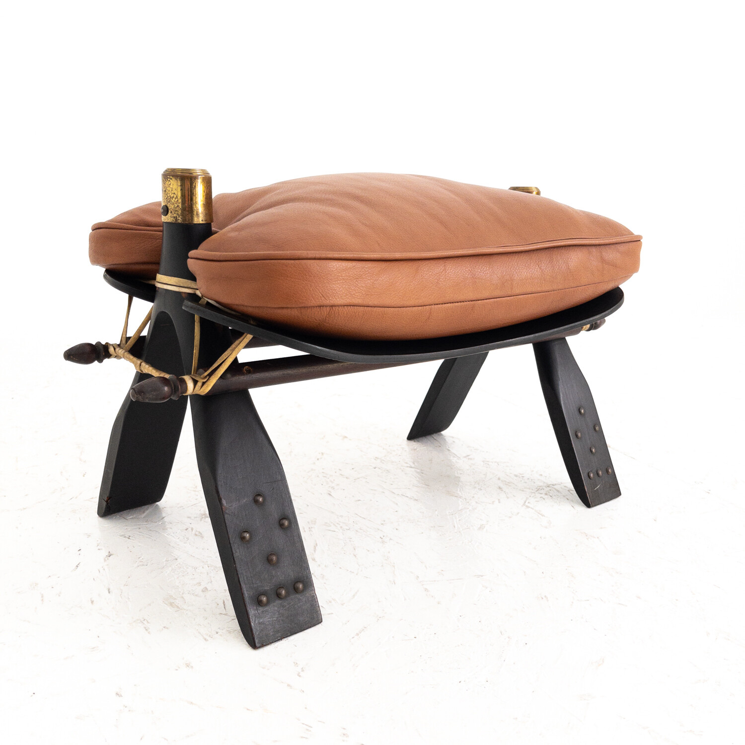 Footstool or camel chair in wood and leather, 1950s