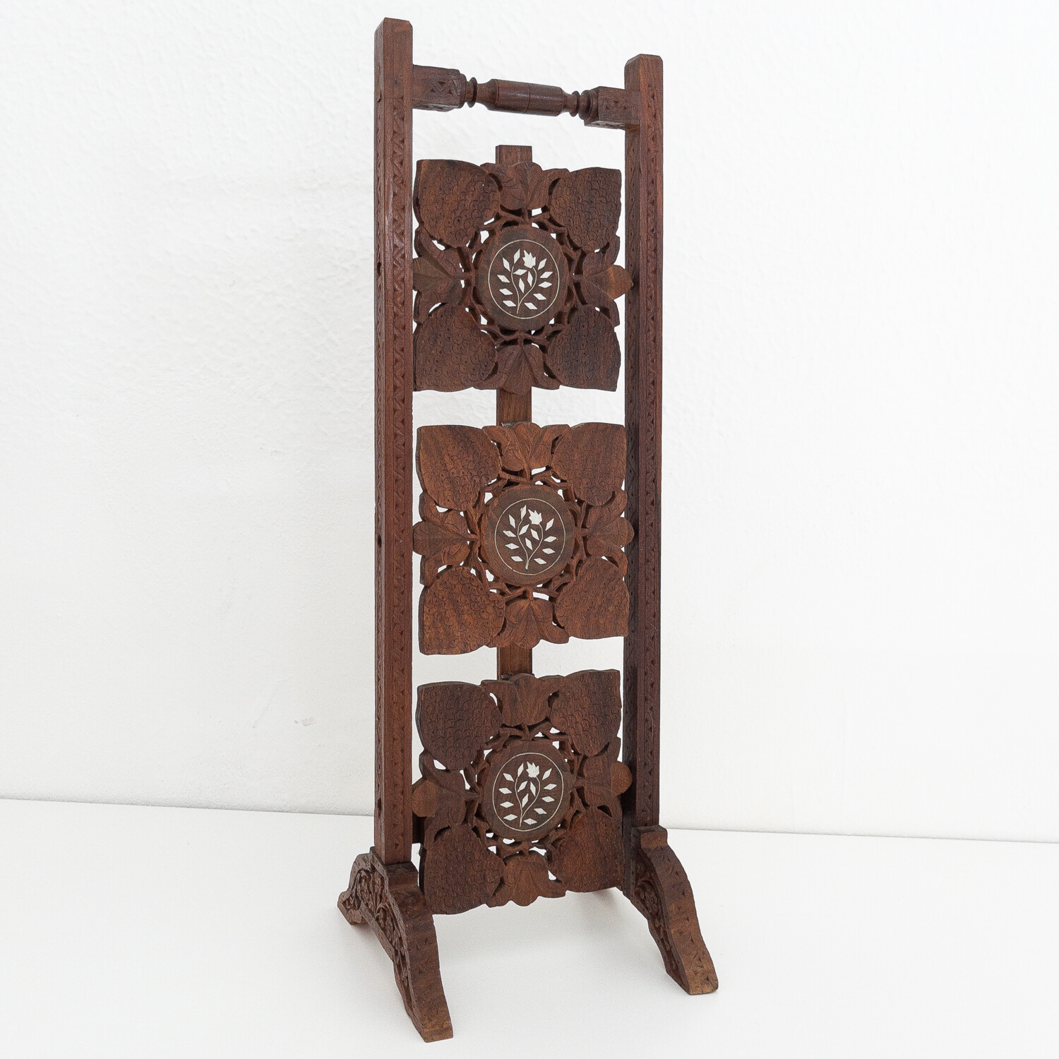 Indian inlaid carved wood storage box