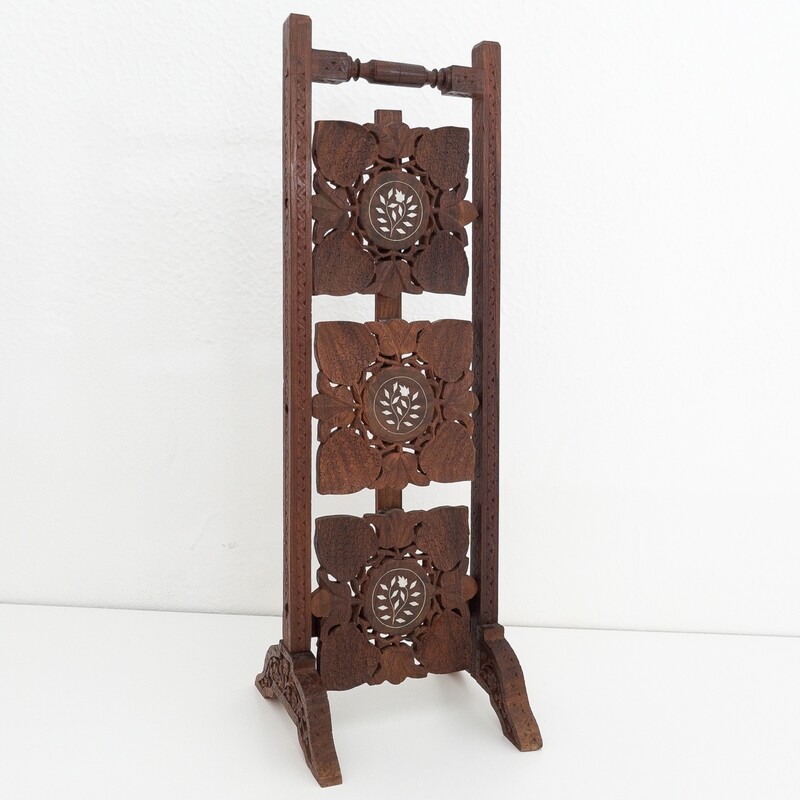 Indian inlaid carved wood storage box