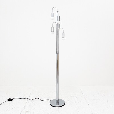 Floor lamp in chromed metal with 5 light points from the 70s