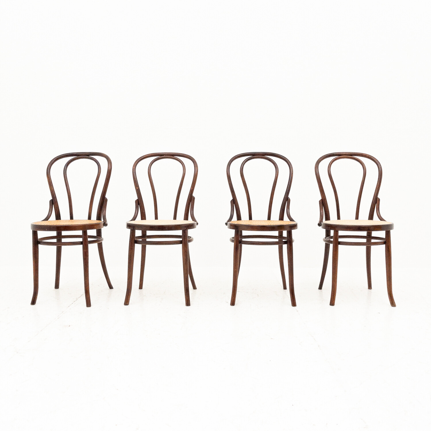 Set of 4 chairs in bent wood and Vienna straw in 1960s Thonet style