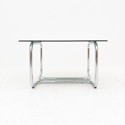 Coffee table in chromed steel and smoked glass from the 70s