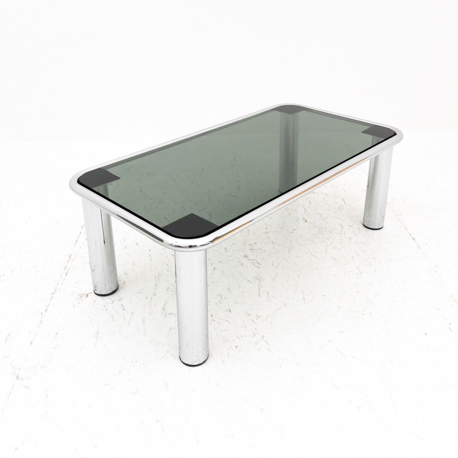 Sesann style rectangular coffee table in chromed steel and smoked glass, Italy, 1970s