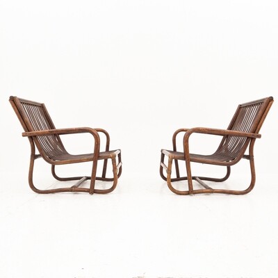 Set of 2 1970s ebonized bamboo armchairs