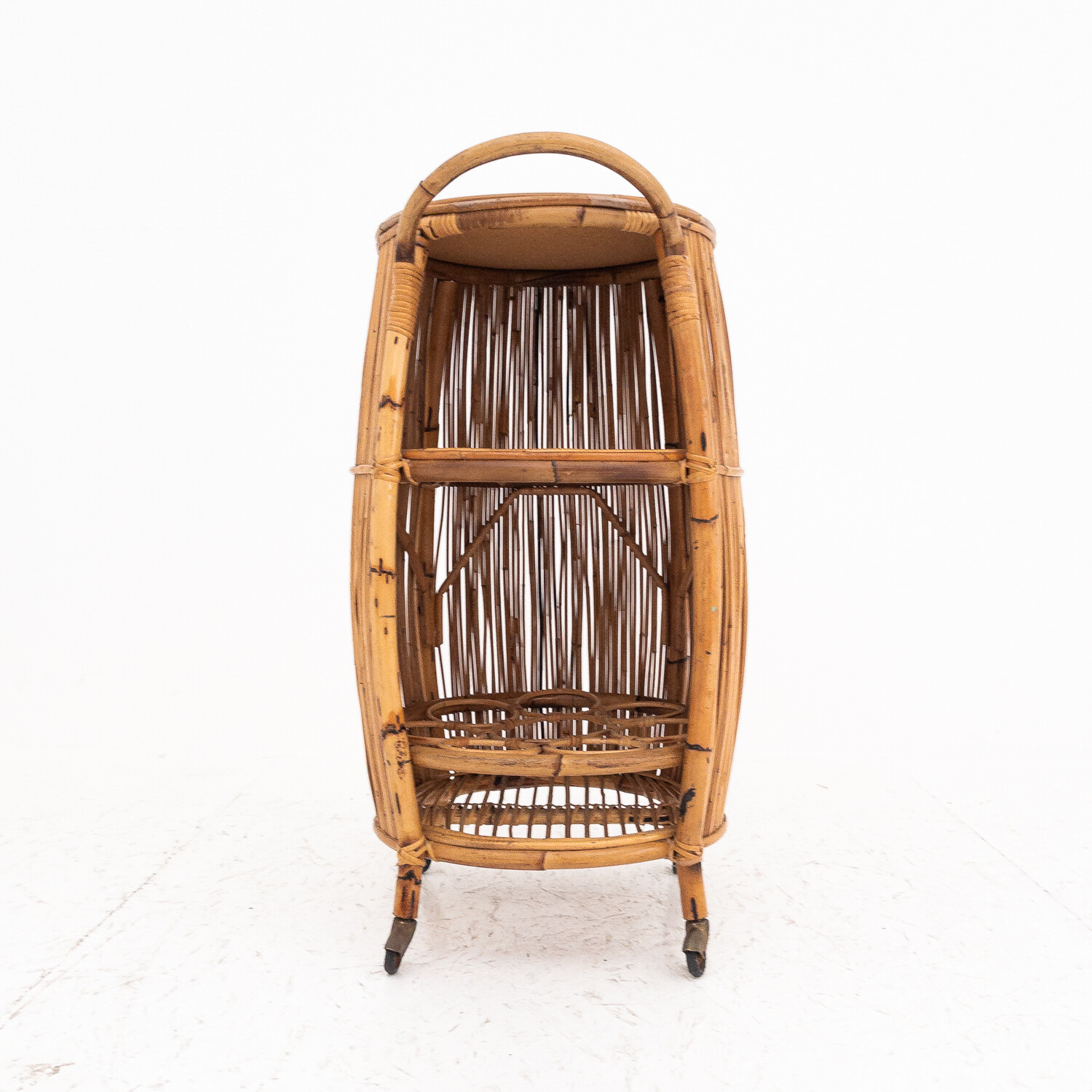 Bamboo and rush bar trolley, Italy, 1970s
