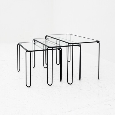 Set of three rectangular metal wire tables, Italy, 1960s