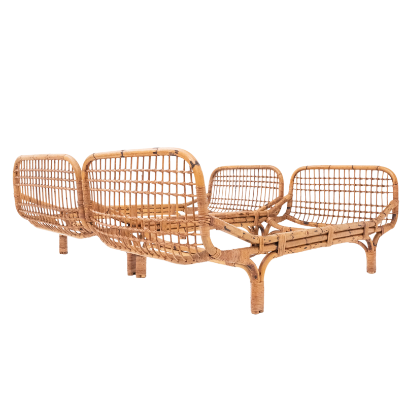 Pair of Franco Albini and Franca Helg style bamboo open beds, 1960s Italy