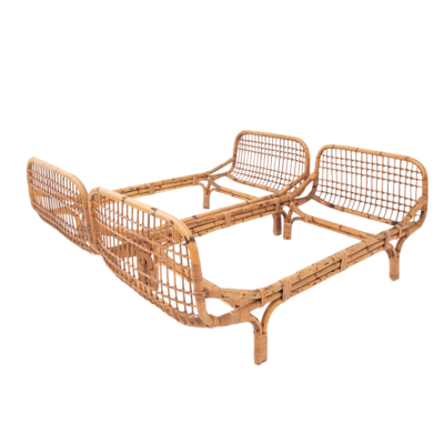 Pair of Franco Albini and Franca Helg style bamboo open beds, 1960s Italy
