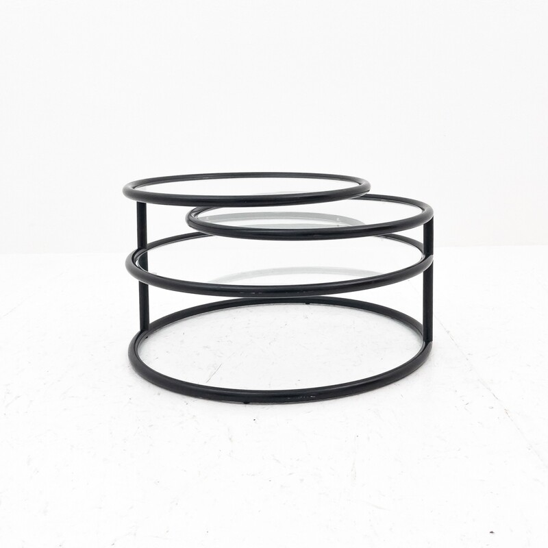 Swivel coffee table in steel and glass in the Milo Baughamn style