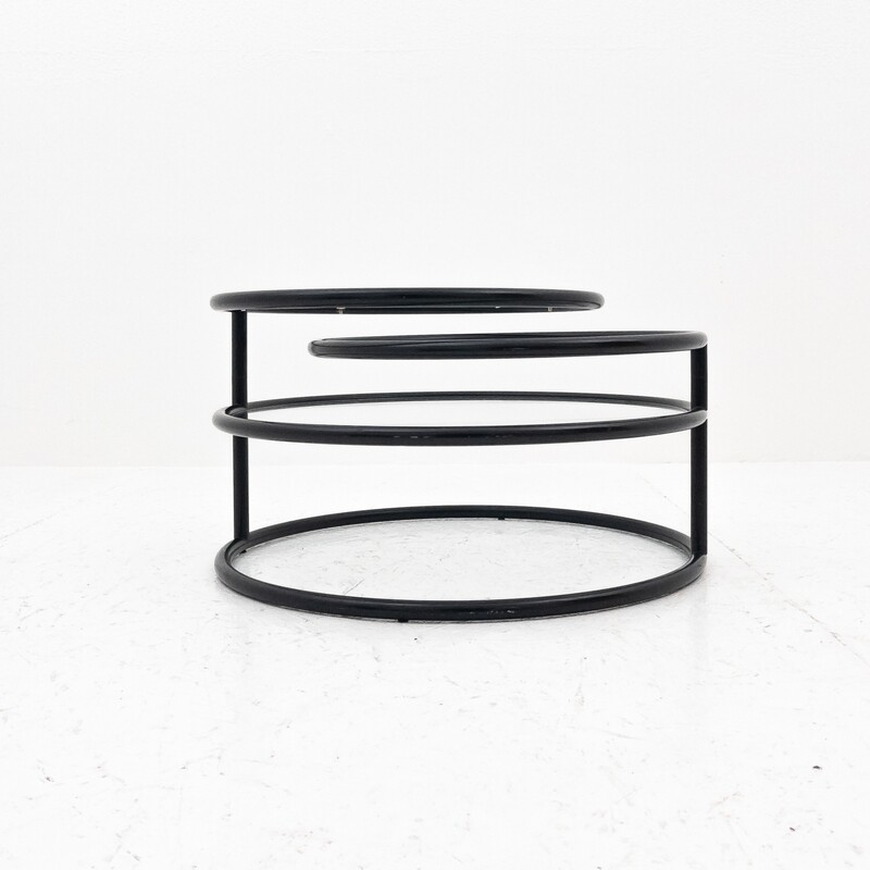 Swivel coffee table in steel and glass in the Milo Baughamn style