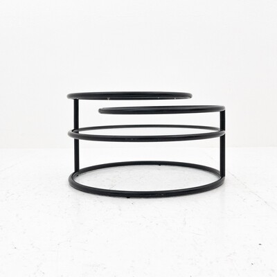 Swivel coffee table in steel and glass in the Milo Baughamn style