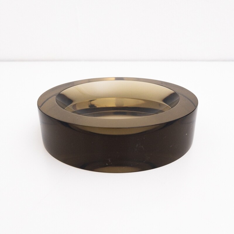 Round smoked glass ashtray from the 70s