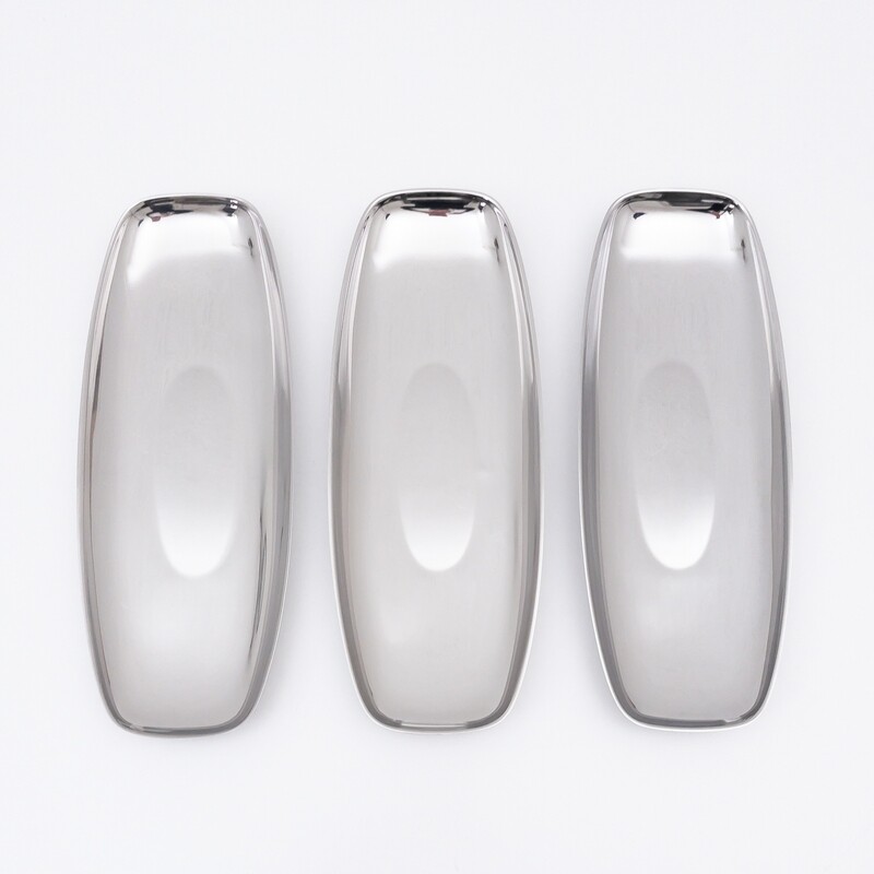 Set of three oval stainless steel serving plates by Alfra Alessi, Italy, 1970s