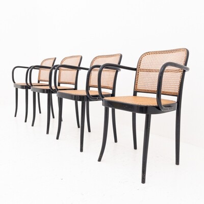 Set di 4 sedie in legno curvato e paglia di Vienna Drevounia, Cecoslovacchia anni '60