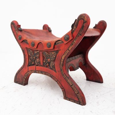Set of 2 60&amp;#39;s wood and leather stools or footrests